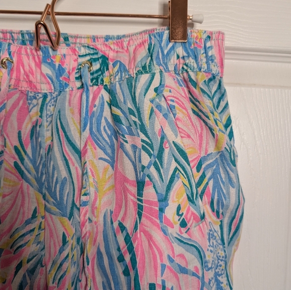 Lilly Pulitzer Womens Taron Linen Pants Sea Turtle Soiree Blue Pink Size XS - Picture 4 of 5